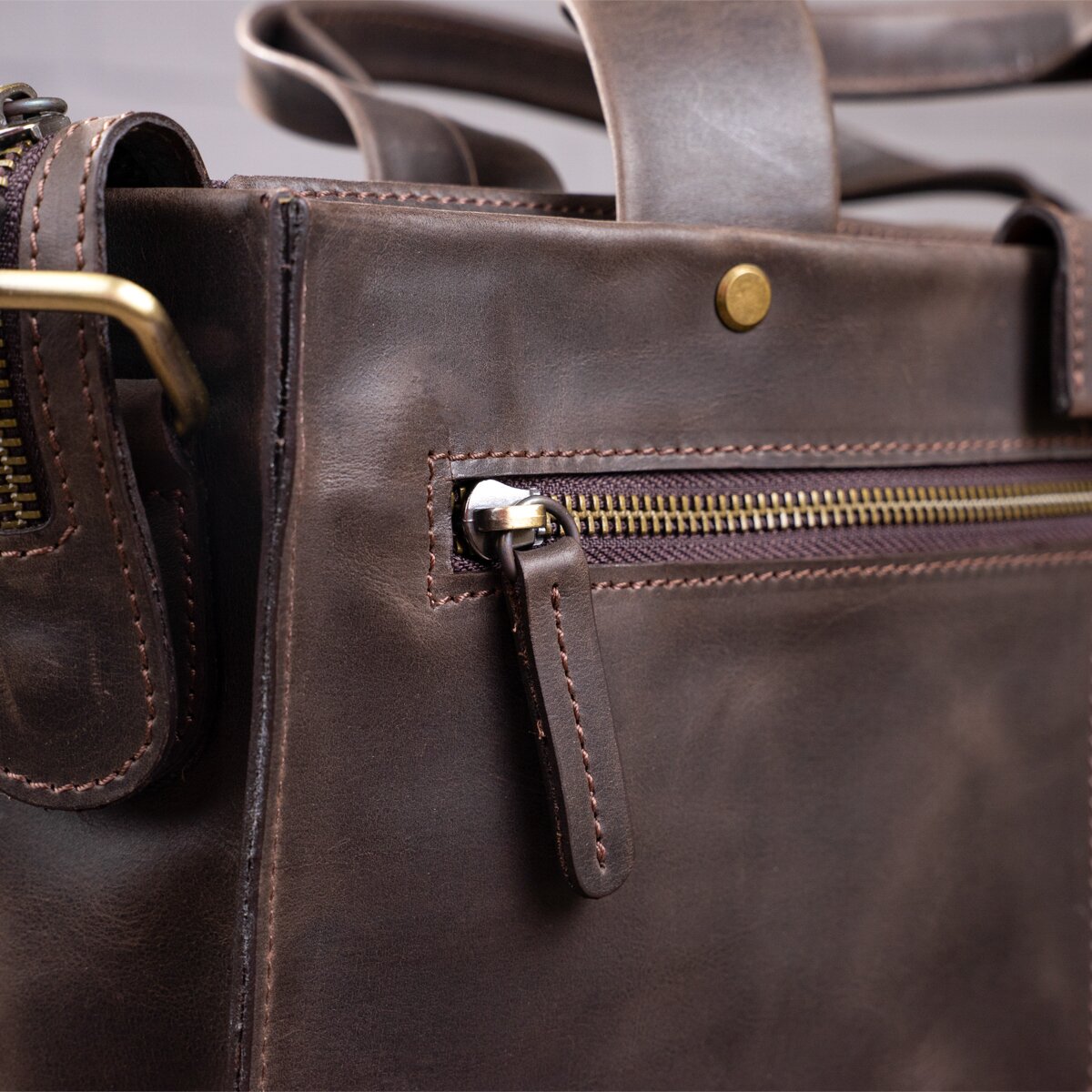 Men's Leather Bag SHVIGEL 11115 Brown Natural Leather Made in Ukraine