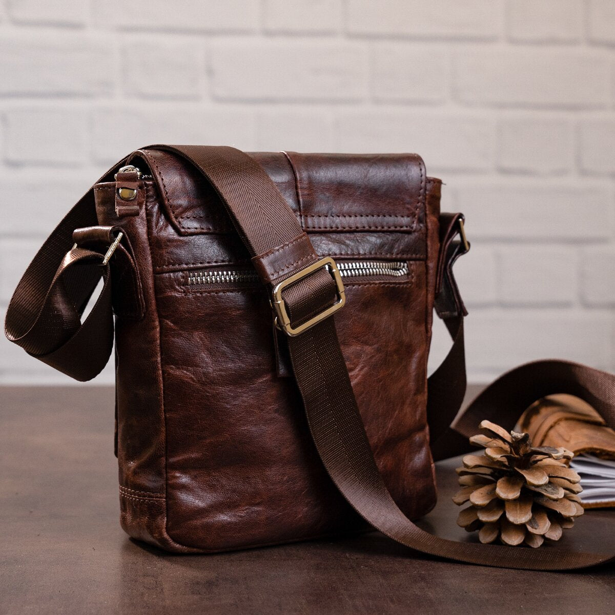 Leather Bag SHVIGEL 11042 Brown Genuine Leather Made in Ukraine