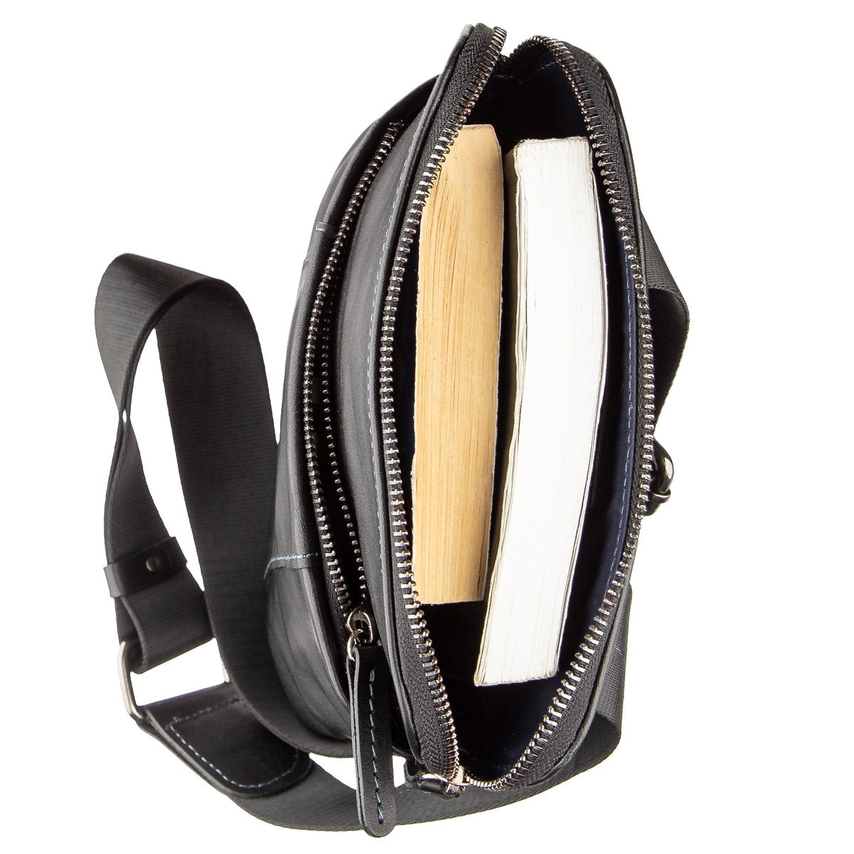Vertical Men's Messenger Bag SHVIGEL 11177 Vintage Leather Black, Natural Material