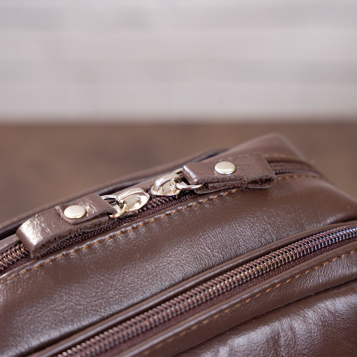 Men's Leather Bag SHVIGEL 11125 Brown Natural Leather Stylish Design Made in Ukraine