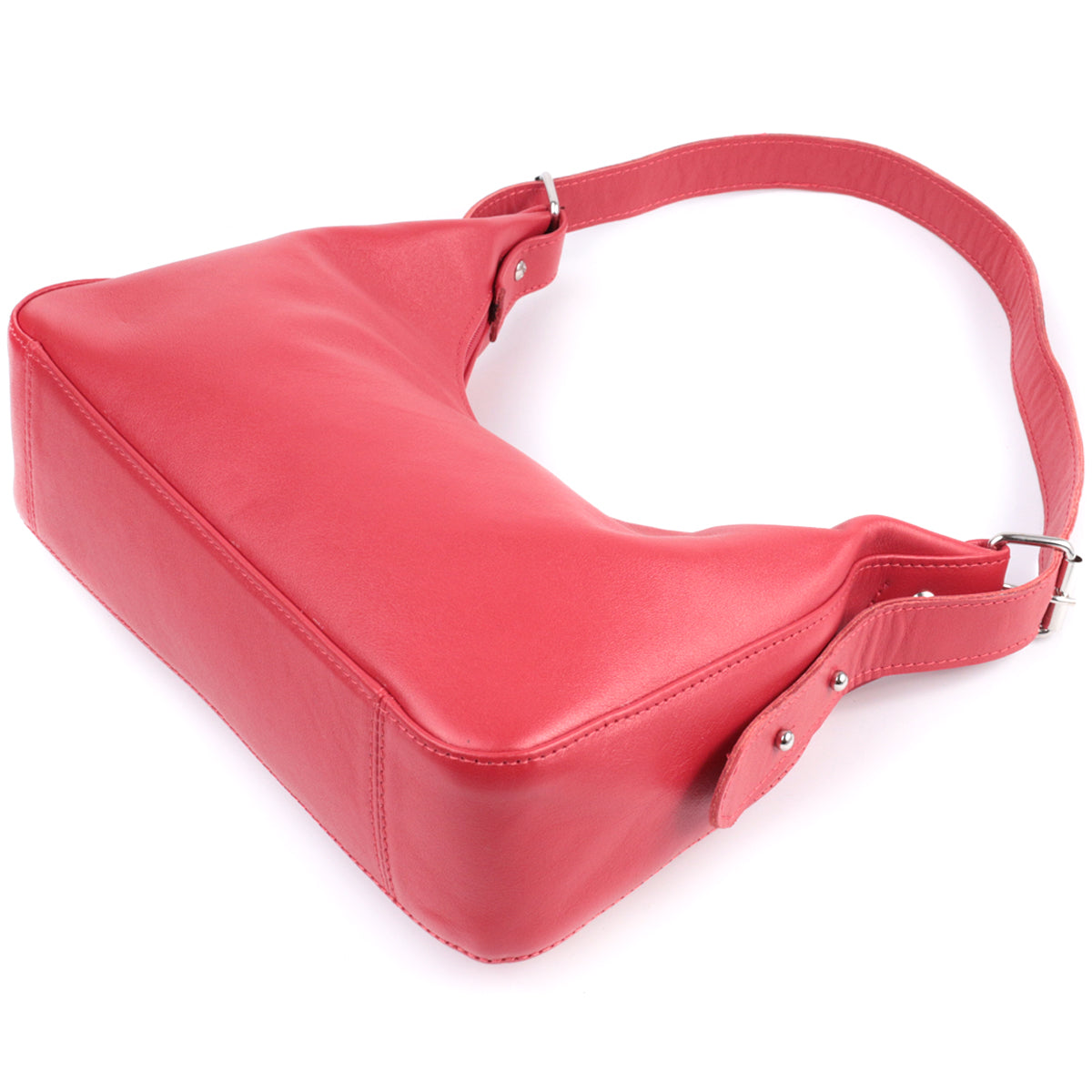 Bright Leather Baguette Bag with Adjustable Strap SHVIGEL 22832 Red, Made in Ukraine