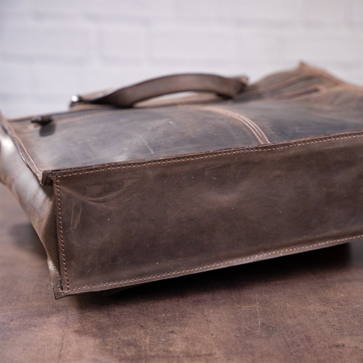 Leather Laptop Bag SHVIGEL 11109 Brown Natural Leather, Made in Ukraine