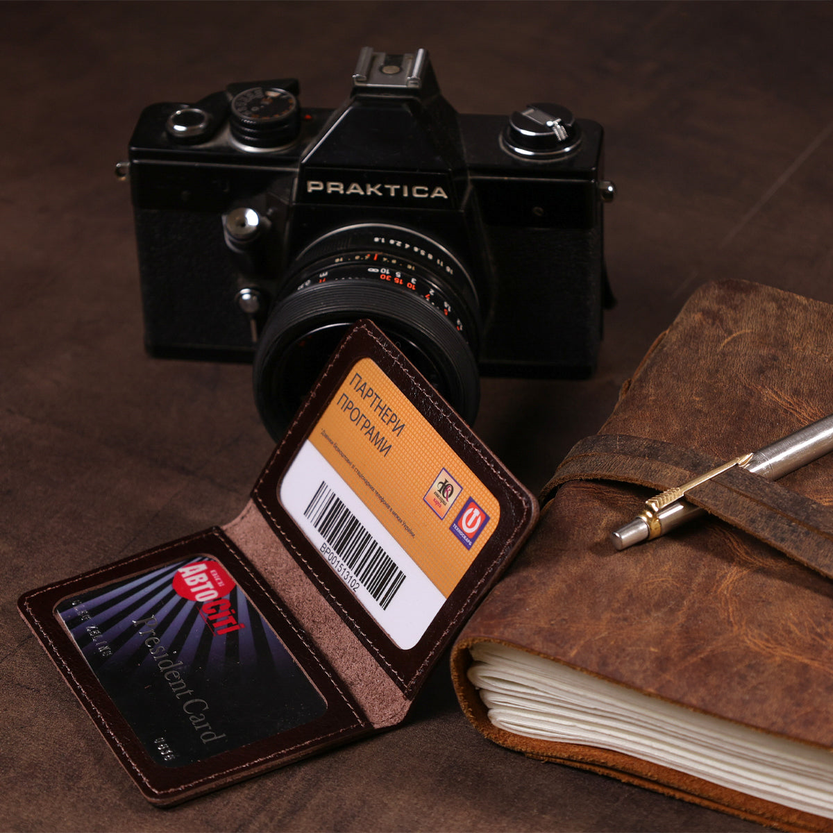 Leather ID Holder SHVIGEL 13945 Brown Natural Leather Made in Ukraine
