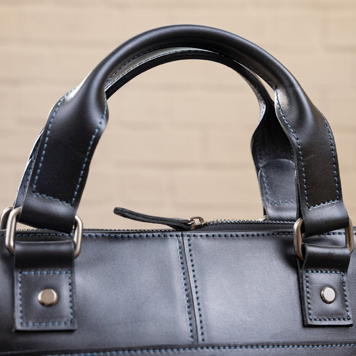 SHVIGEL Leather Laptop Bag 11248 Black Smooth Genuine Leather Design