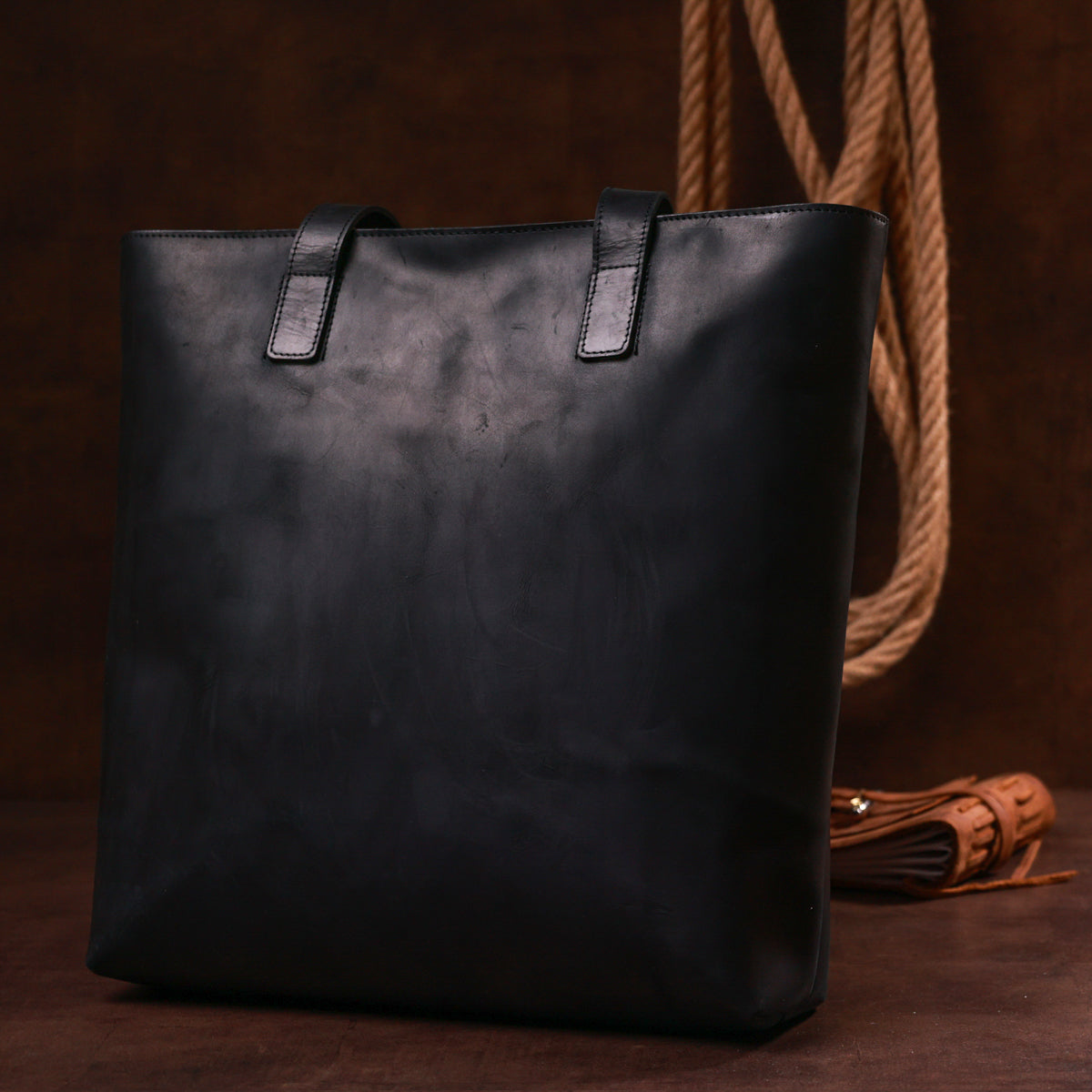 Vintage Leather Handbag SHVIGEL 16347 Black Ukrainian Natural Leather Material