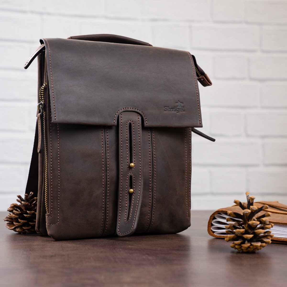 Men's Leather Bag SHVIGEL 11104 Brown Genuine Leather, Stylish and Durable Design