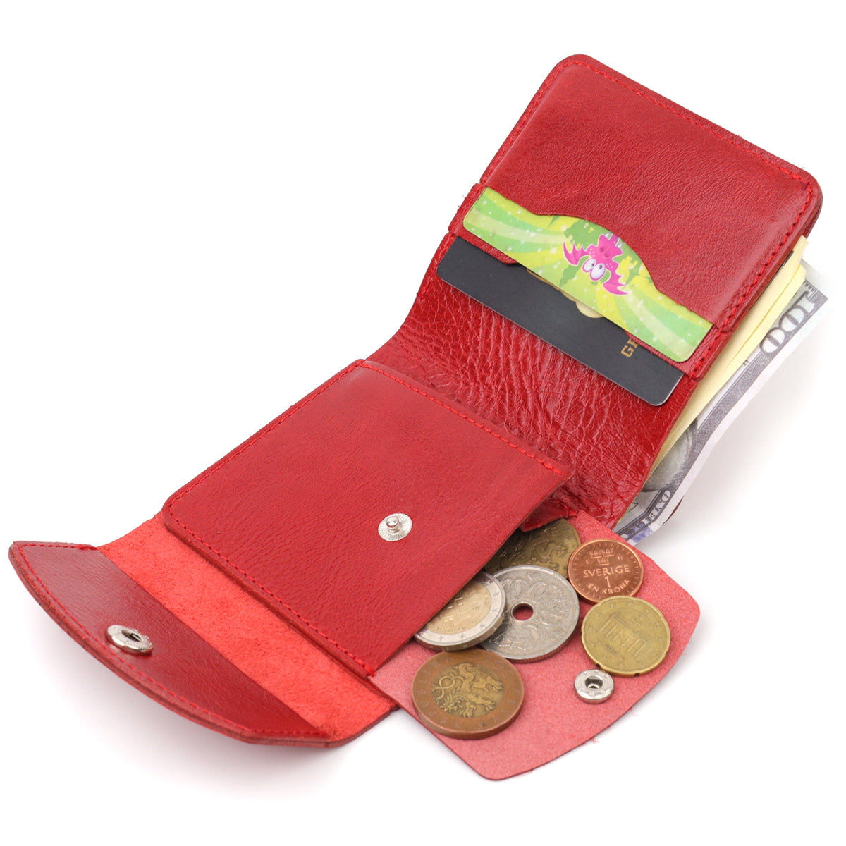 Leather Wallet for Women SHVIGEL 16618 Red Compact Design, Genuine Leather Material