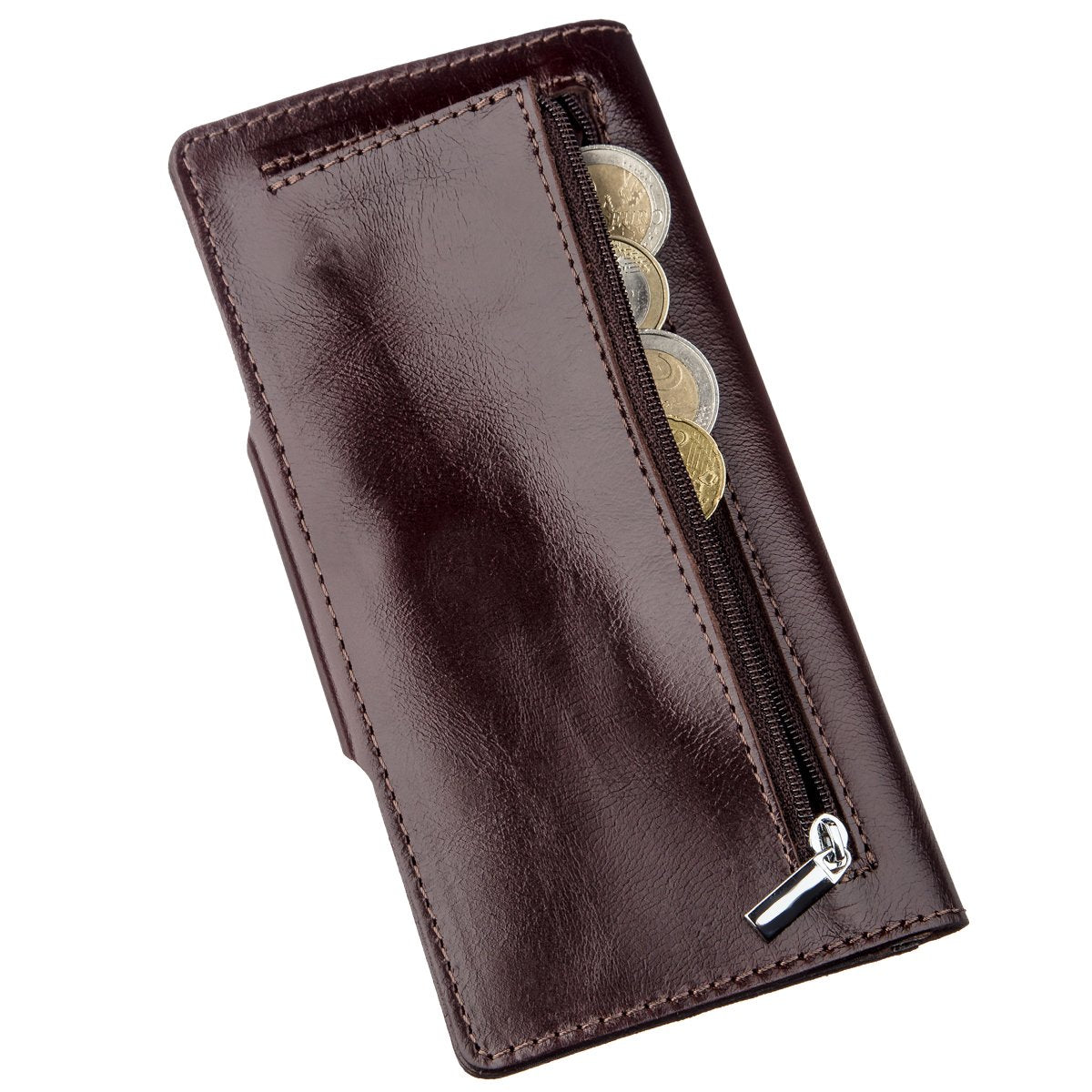 Vertical Men's Wallet SHVIGEL 16175 Brown Natural Leather with Snap Closure