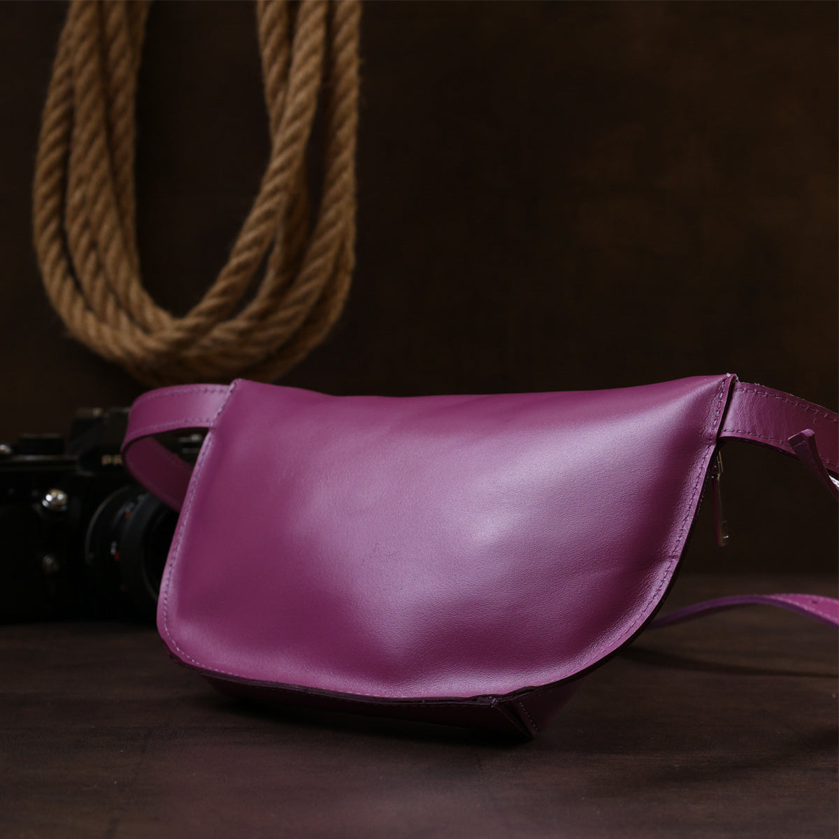Bright Purple SHVIGEL Leather Fanny Pack 16386 - Natural Leather, Ukraine Made