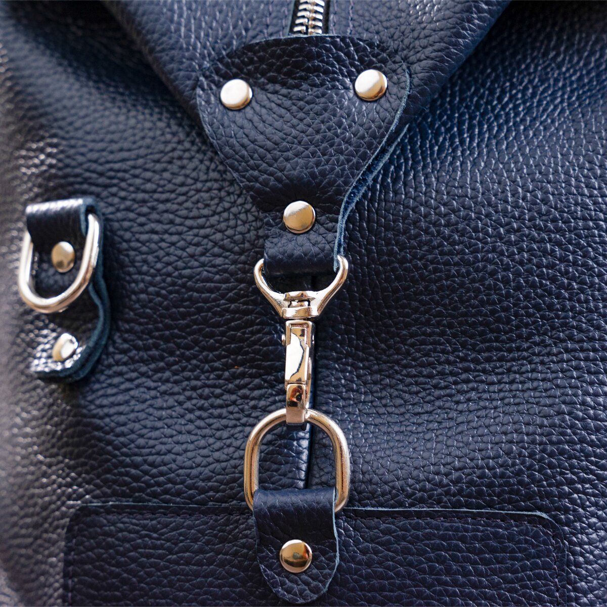 Travel Bag SHVIGEL 00888 Blue Natural Leather Made in Ukraine, Stylish Design