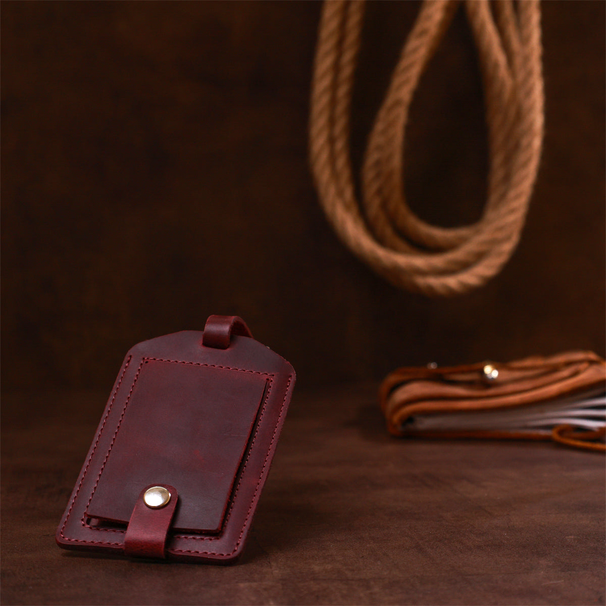 Vintage Matte Leather Luggage Tag SHVIGEL 16558 Burgundy Natural Leather