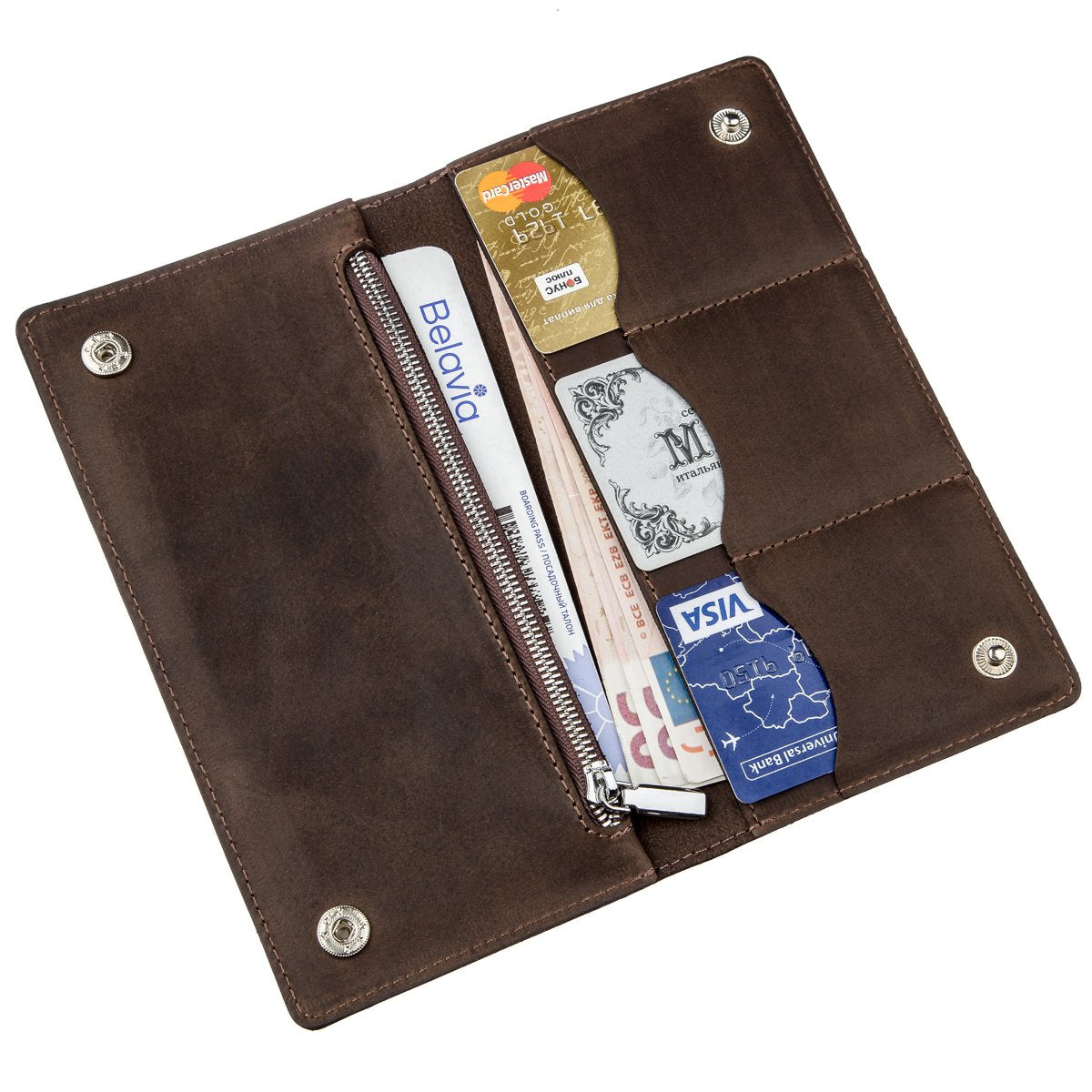 Vertical Men's Wallet SHVIGEL 16198 Brown Matte Genuine Leather Made in Ukraine
