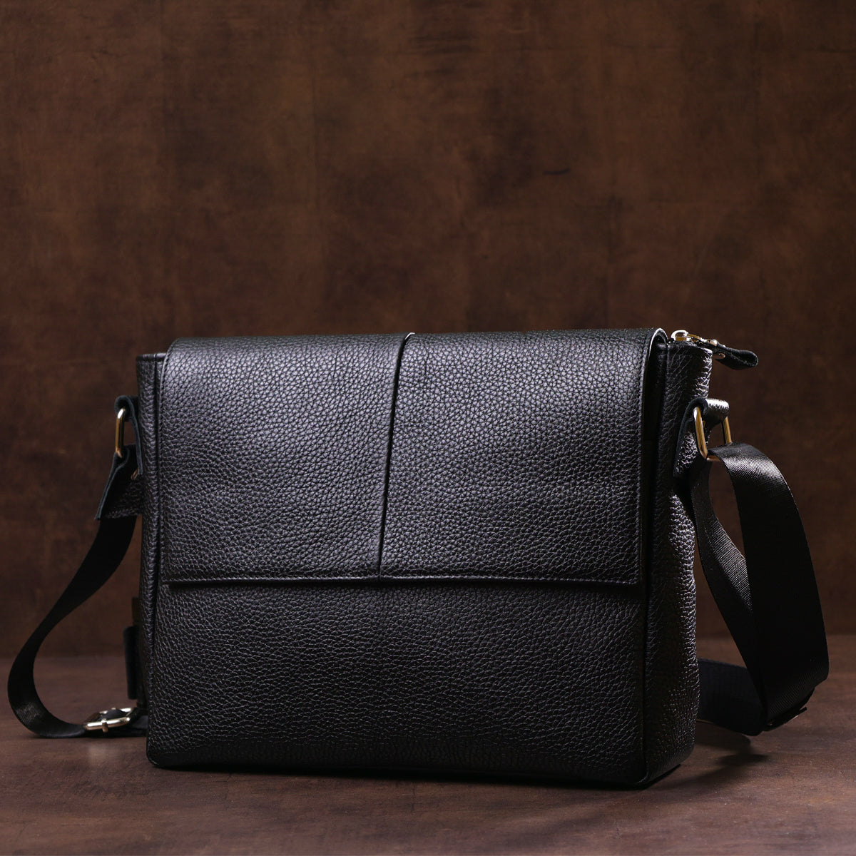 Black SHVIGEL Leather Bag 00797 - Premium Quality Natural Leather, Made in Ukraine
