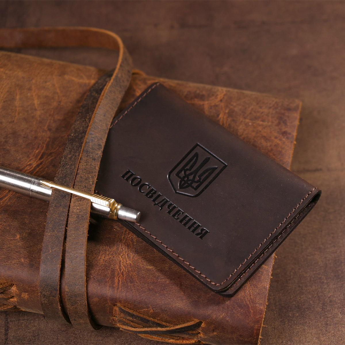 Leather Driver's License Holder SHVIGEL 13962 Brown Genuine Leather Made in Ukraine