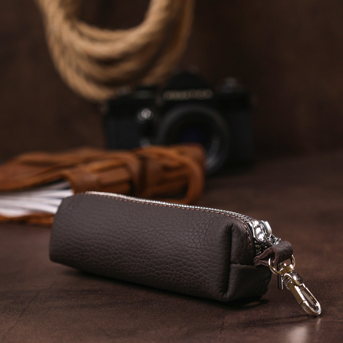 Matte Leather Key Holder SHVIGEL 16545 Brown - Natural Leather, Ideal for Keys