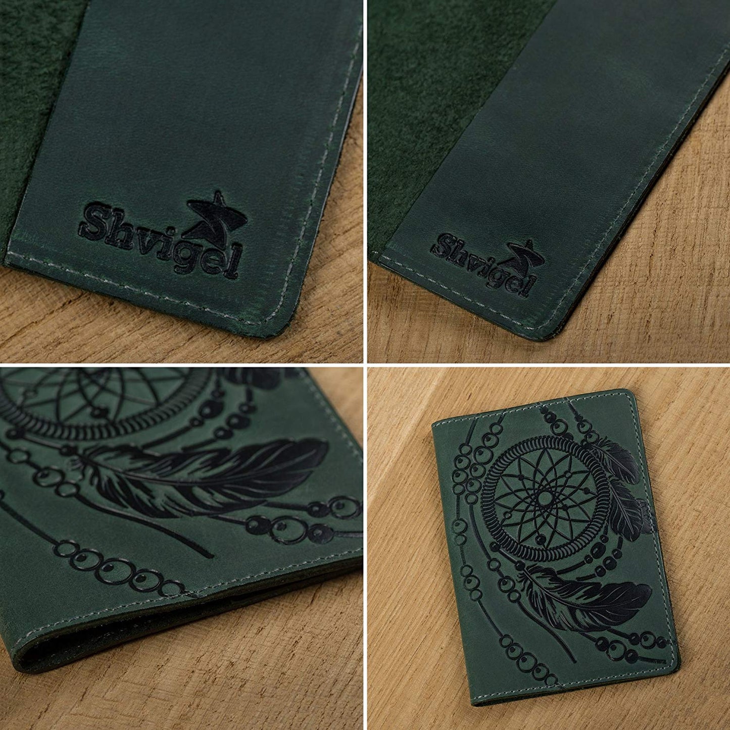 Passport Cover SHVIGEL 13836 Green Genuine Leather for Stylish Protection