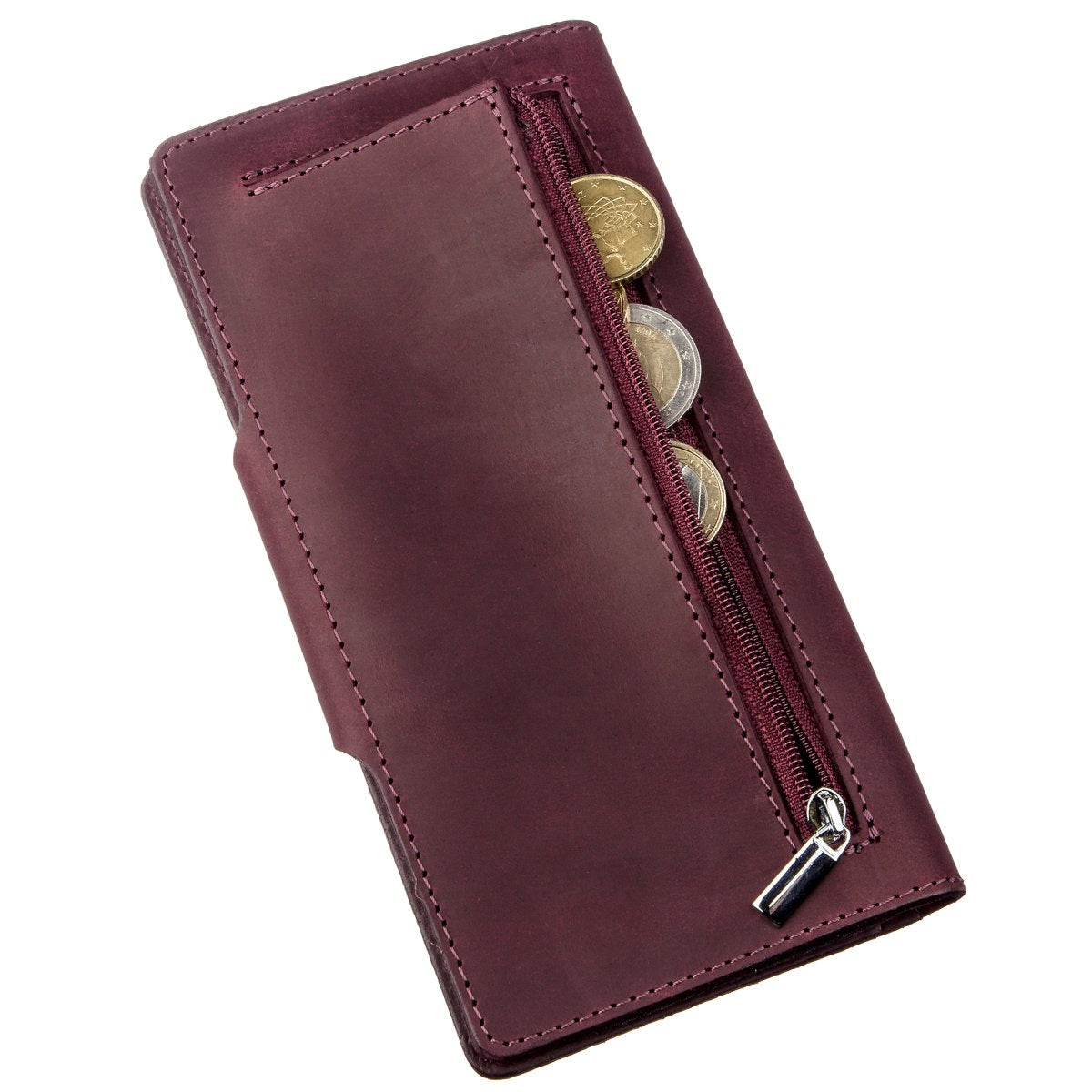 Vertical Women's Wallet SHVIGEL 16178 Vintage Leather with Buttons Burgundy, Made in Ukraine