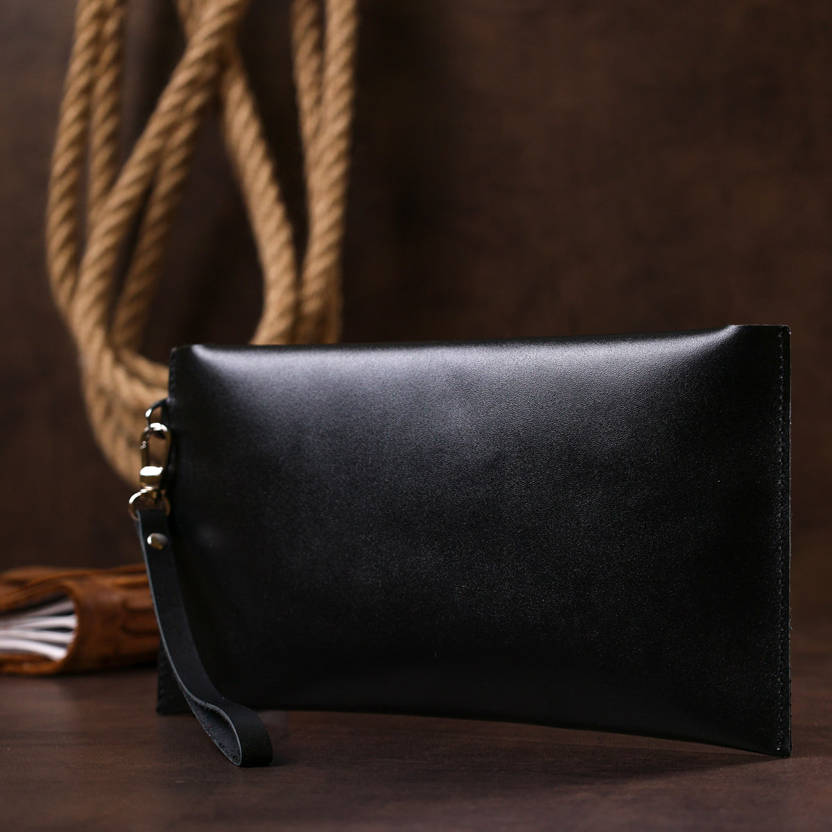 Unisex Leather Travel Cosmetic Bag SHVIGEL 16420 Black Natural Leather, Ukraine