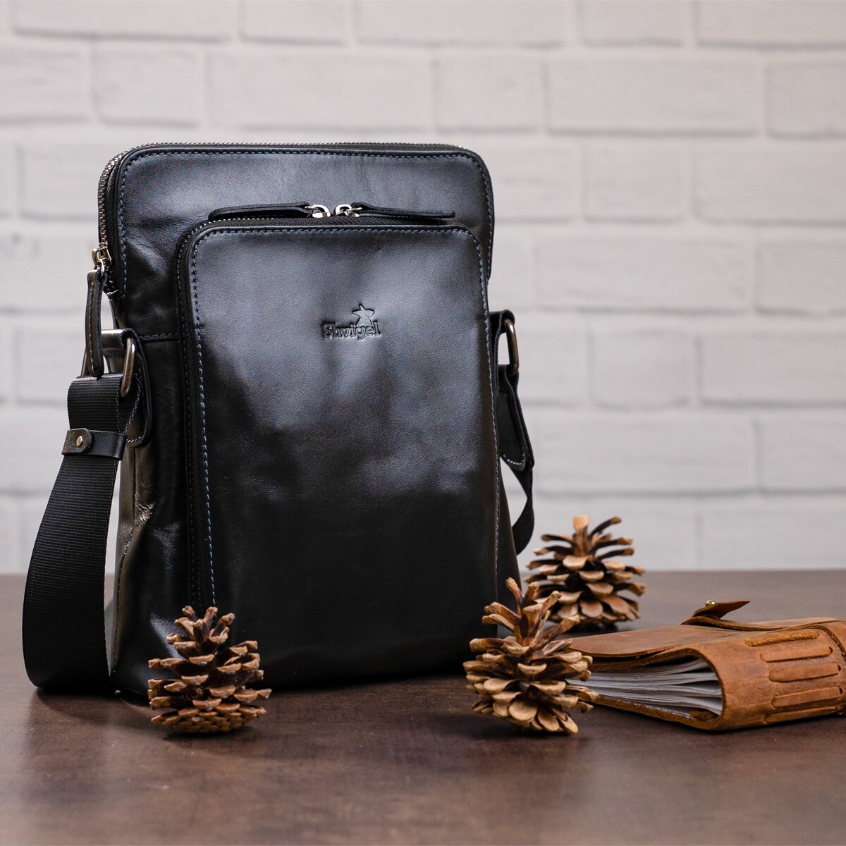 Men's Leather Bag SHVIGEL 11101 Black Genuine Leather Handmade in Ukraine
