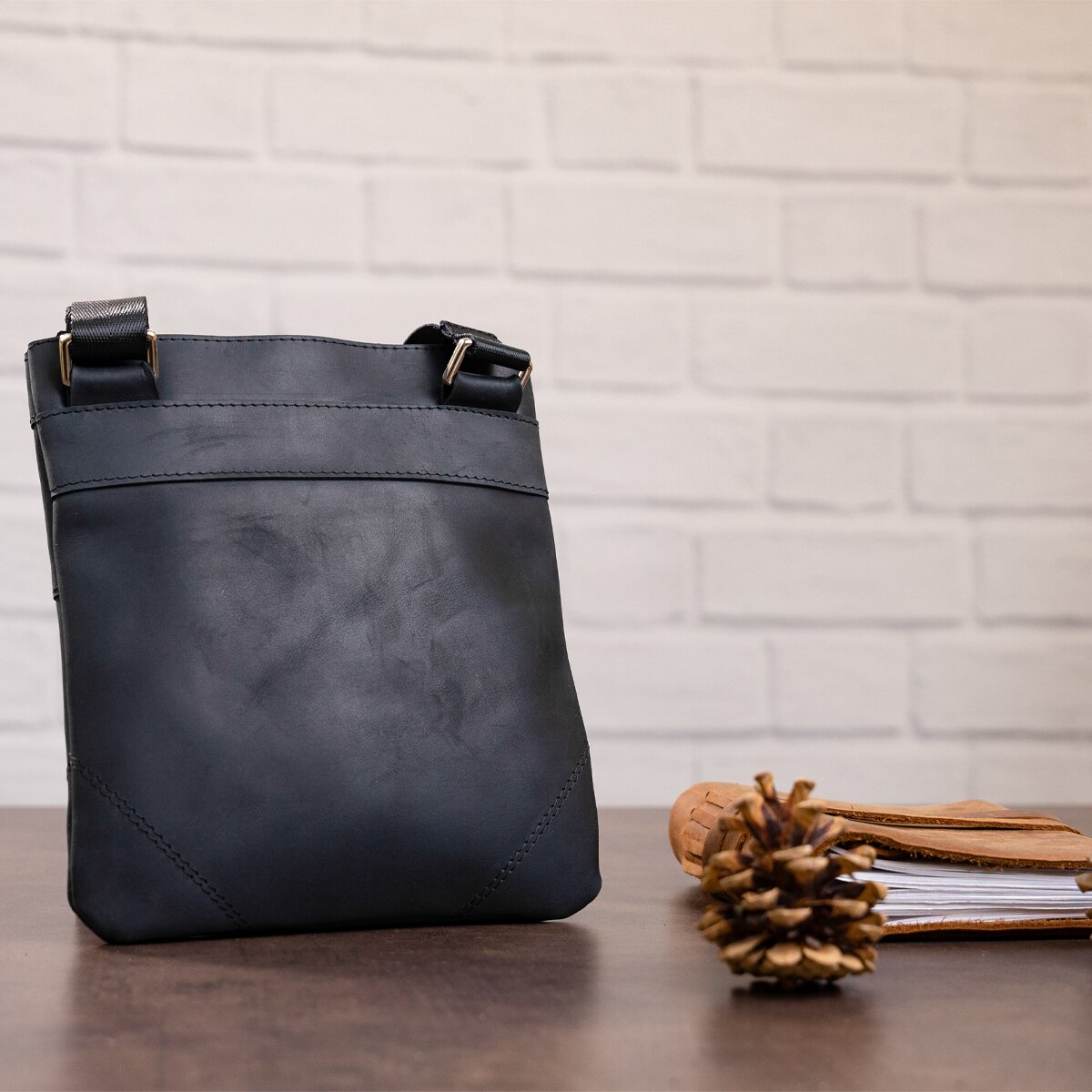 Leather Bag SHVIGEL 11024 Black Genuine Leather Handmade from Ukraine