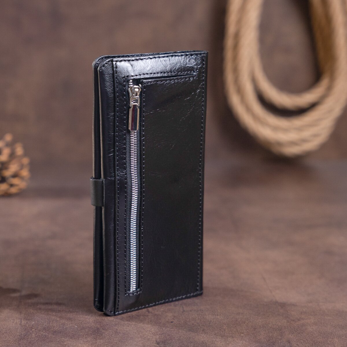 Men's Vertical Wallet SHVIGEL 16204 Black Genuine Leather Made in Ukraine