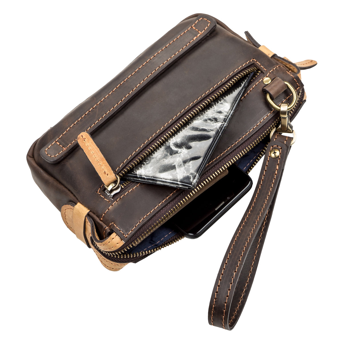 Men's Leather Clutch SHVIGEL 11086 Brown - Handmade Natural Leather from Ukraine