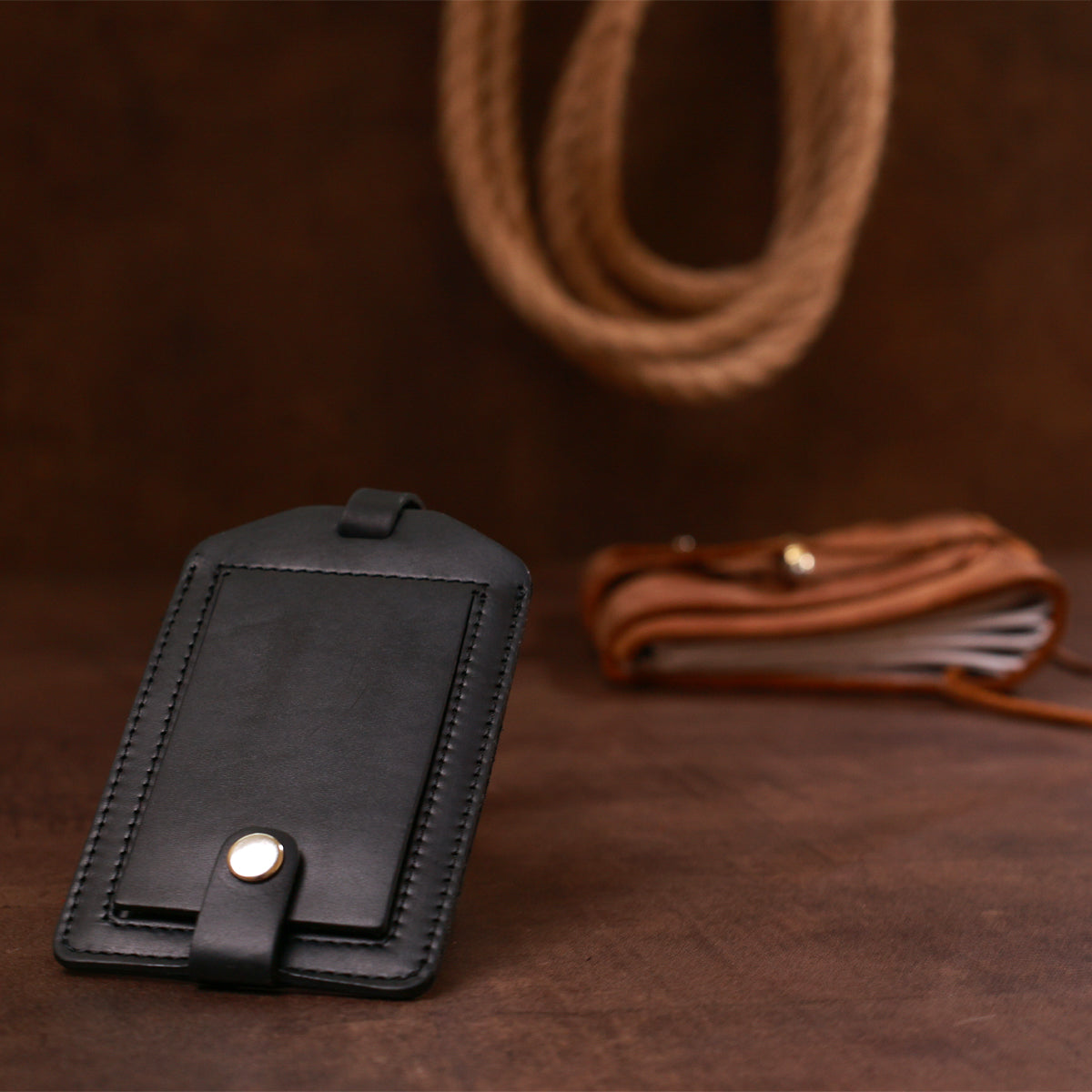 Leather Luggage Tag SHVIGEL 16554 Black Genuine Leather Made in Ukraine