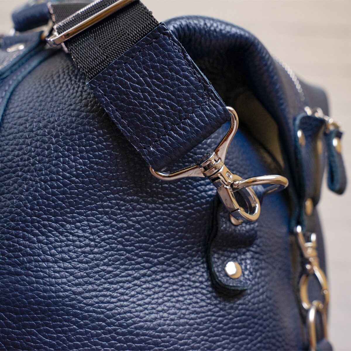 Travel Bag SHVIGEL 00888 Blue Natural Leather Made in Ukraine, Stylish Design