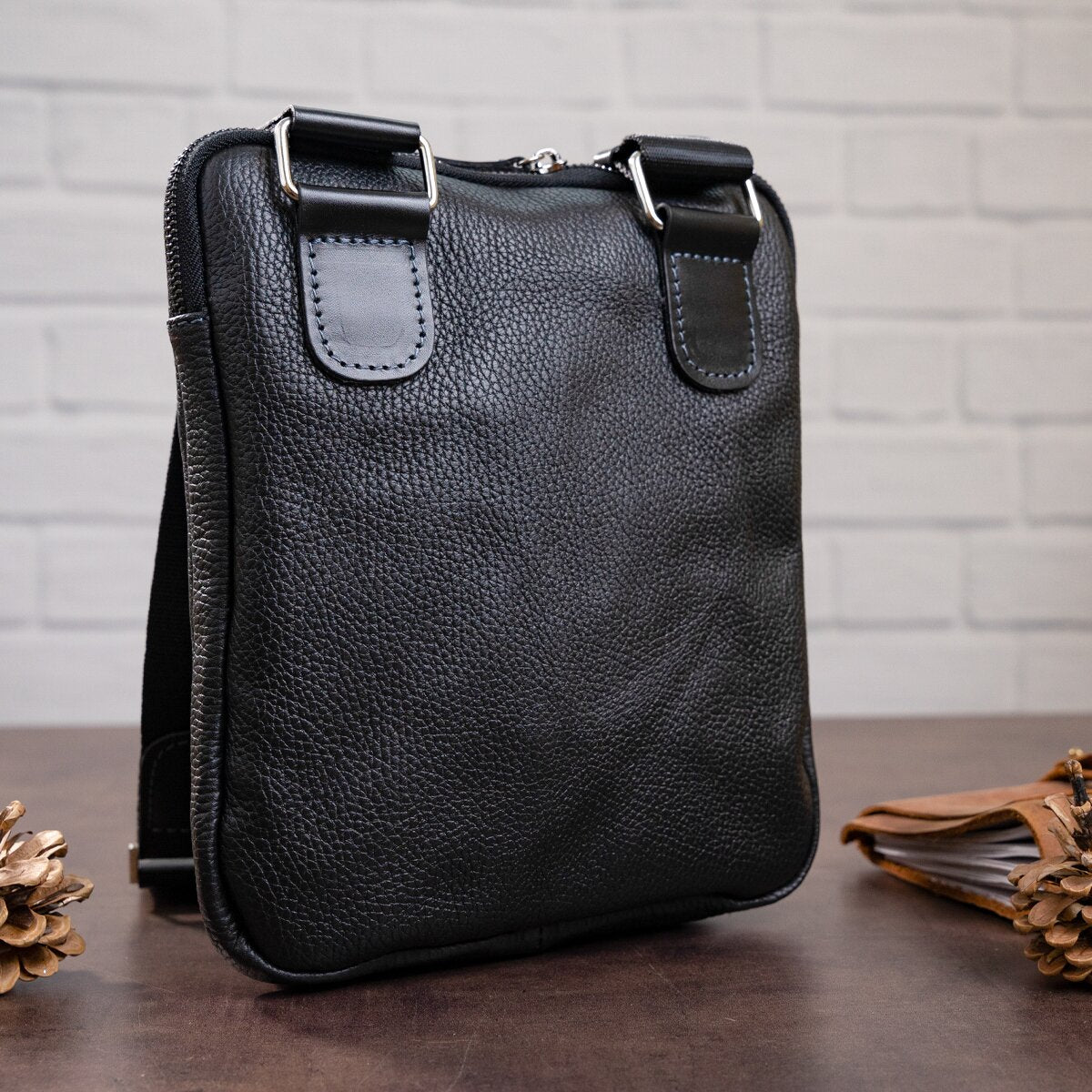Men's Leather Bag SHVIGEL 11090 Genuine Black Leather Durable Design