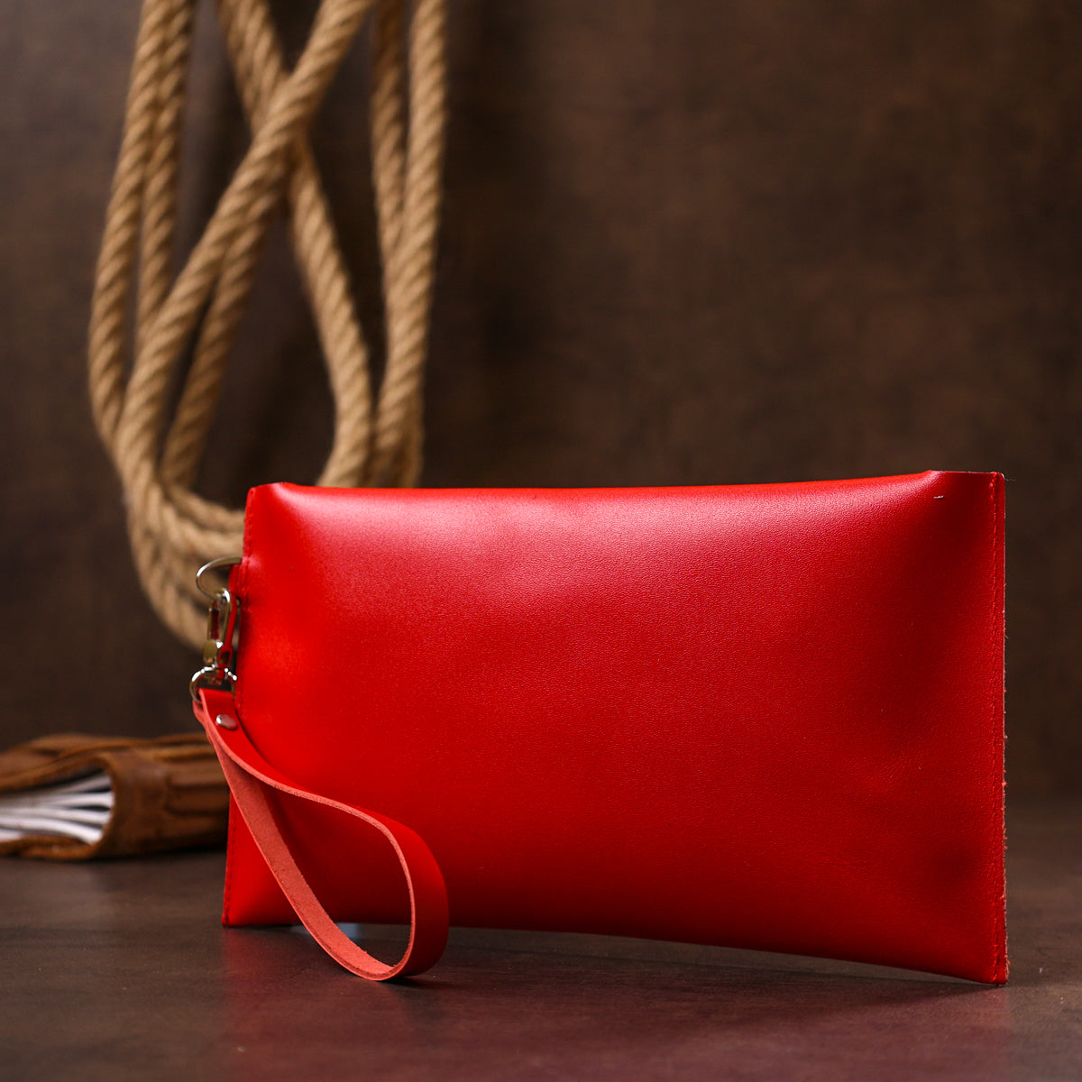 Leather Travel Cosmetic Bag SHVIGEL 16421 Red Natural Leather Made in Ukraine
