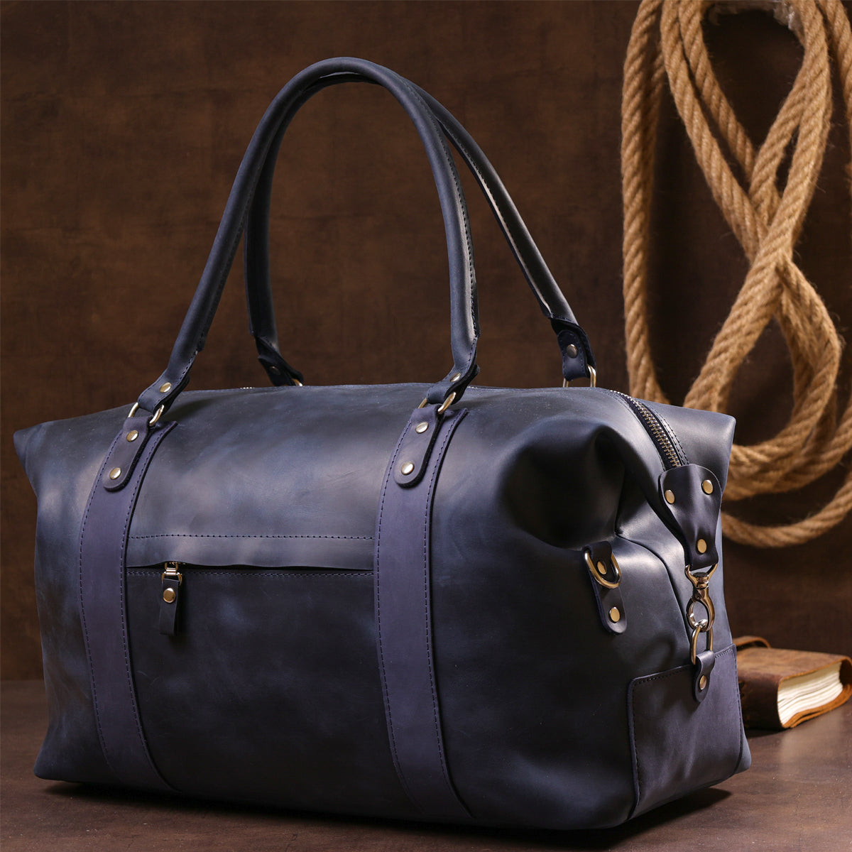 Travel Bag SHVIGEL 11127 Blue Natural Leather Ukrainian Craftsmanship