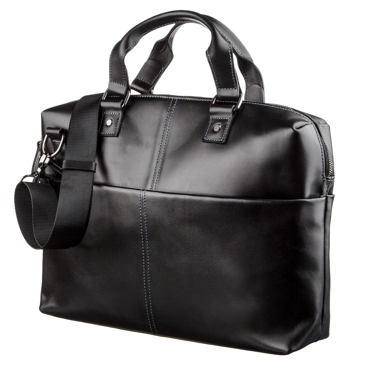 SHVIGEL Leather Laptop Bag 11248 Black Smooth Genuine Leather Design