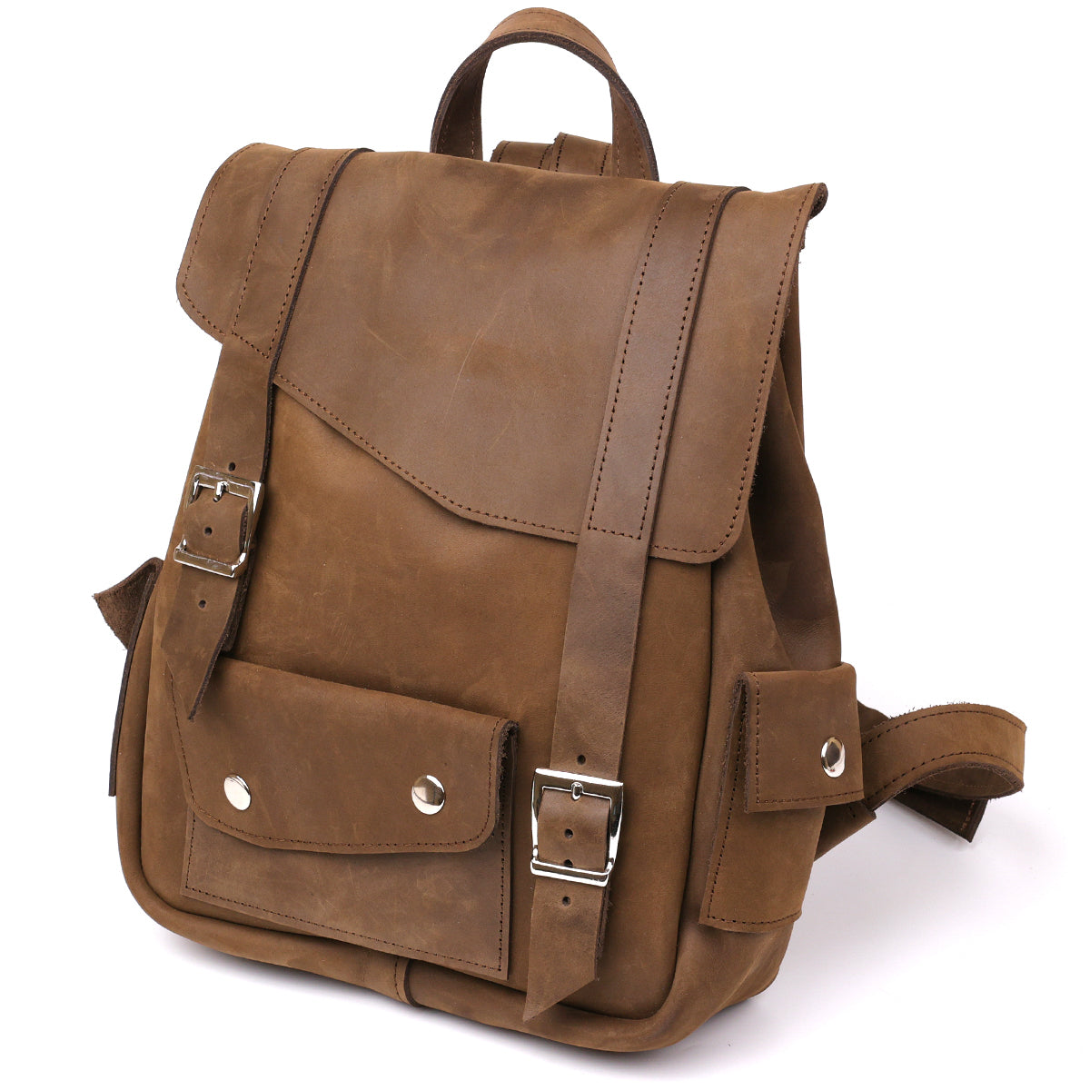 Unisex Crazy Horse Leather Backpack by SHVIGEL Model 13948 in Brown – Made in Ukraine, Natural Leather