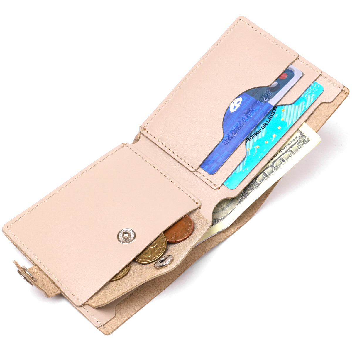 Stylish Leather Wallet SHVIGEL 16447 Beige Natural Leather Made in Ukraine