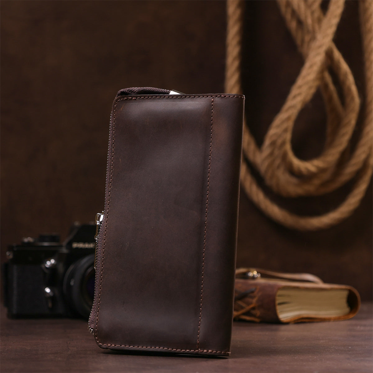 Men's Matte Leather Clutch SHVIGEL 16189 Brown Authentic Ukrainian Design Natural Leather