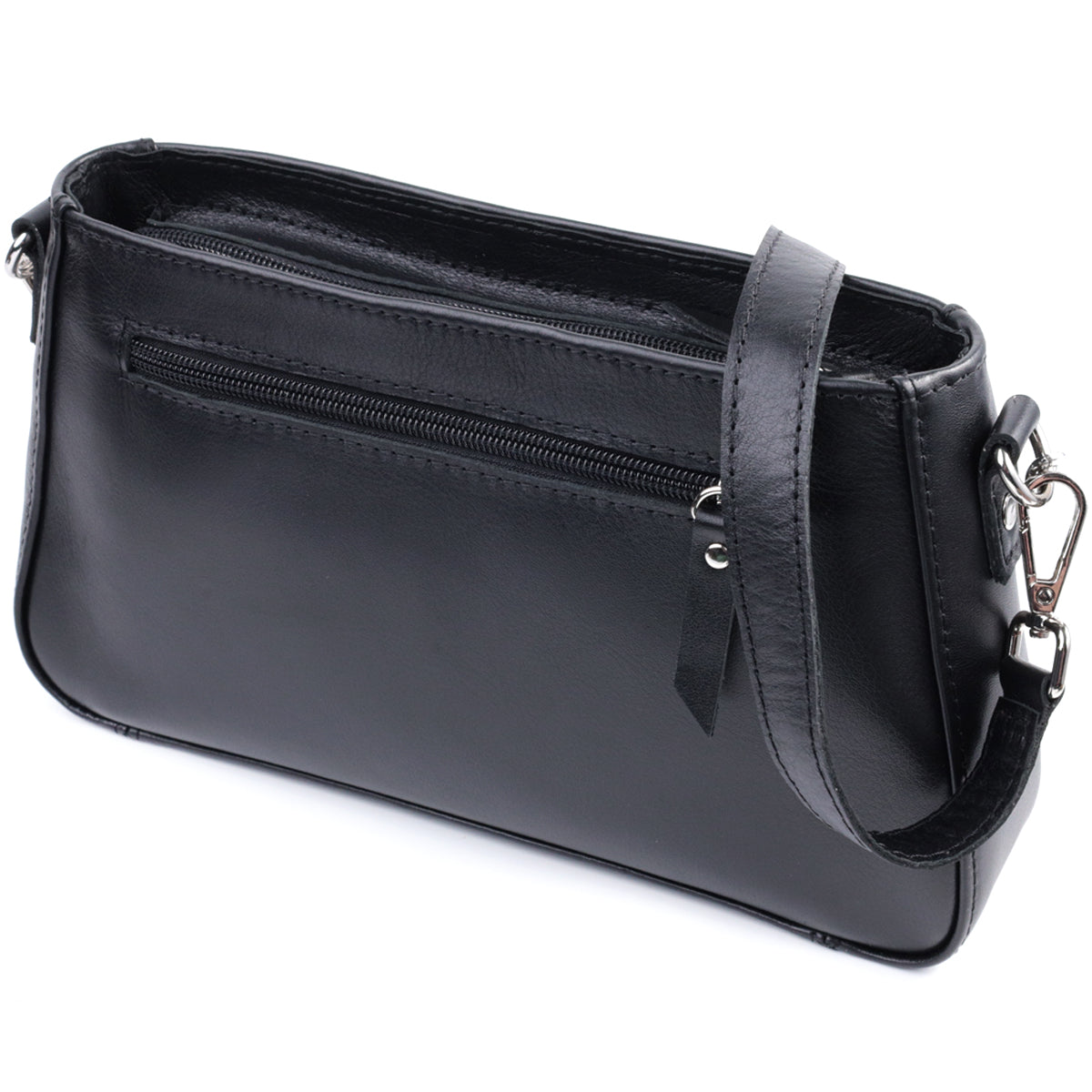 Ladies' Baguette Bag with Detachable Chain and Strap, SHVIGEL 22838, Black Leather