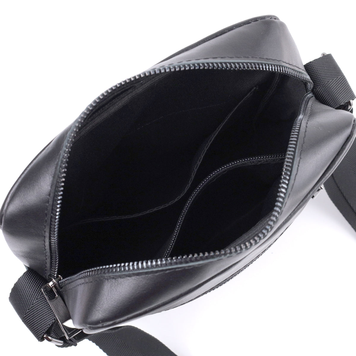 Adjustable Crossbody Bag SHVIGEL 22849 Black Glossy Genuine Leather for Men