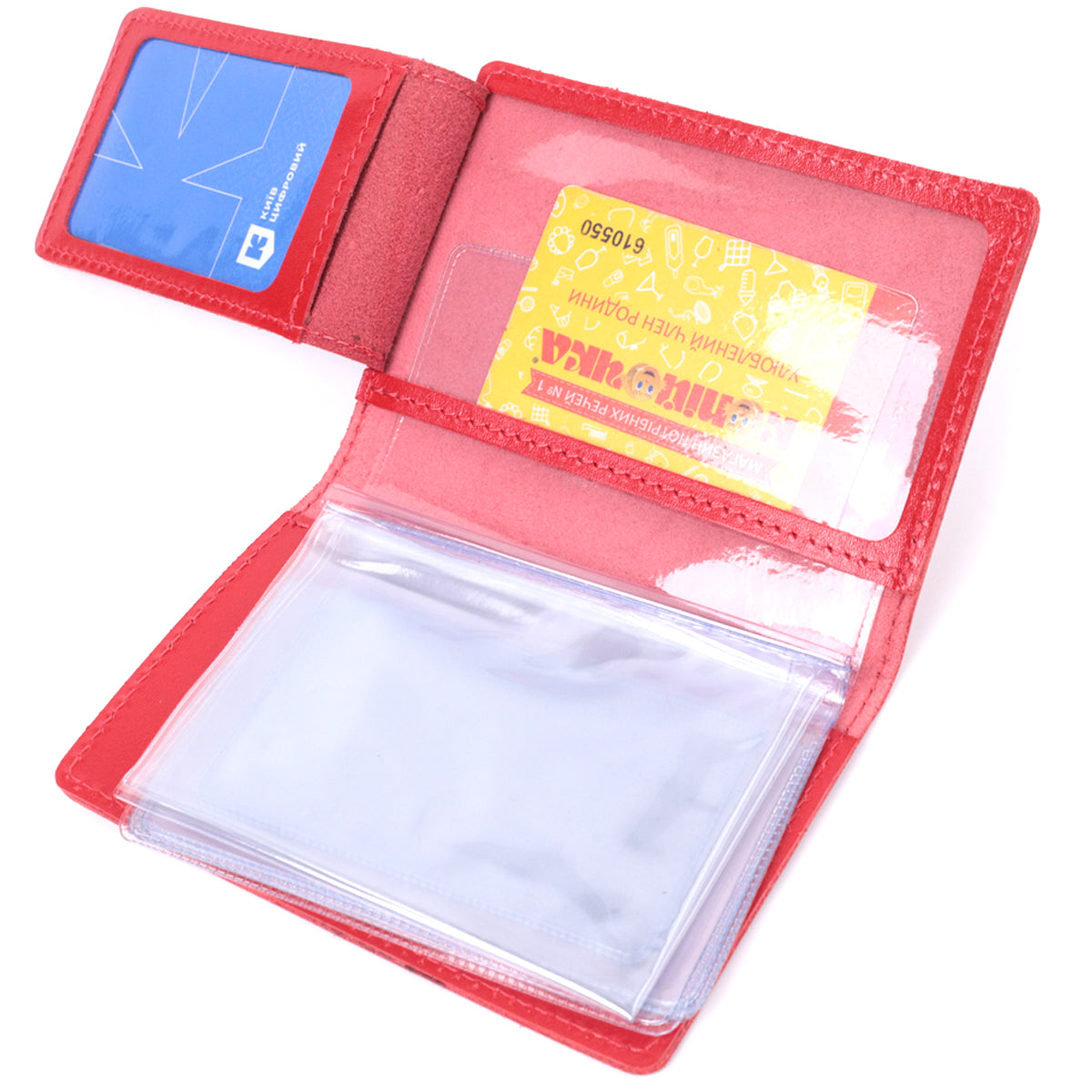 Bright Red Natural Leather Auto Document Cover SHVIGEL 16161 for Driver's License and Passport