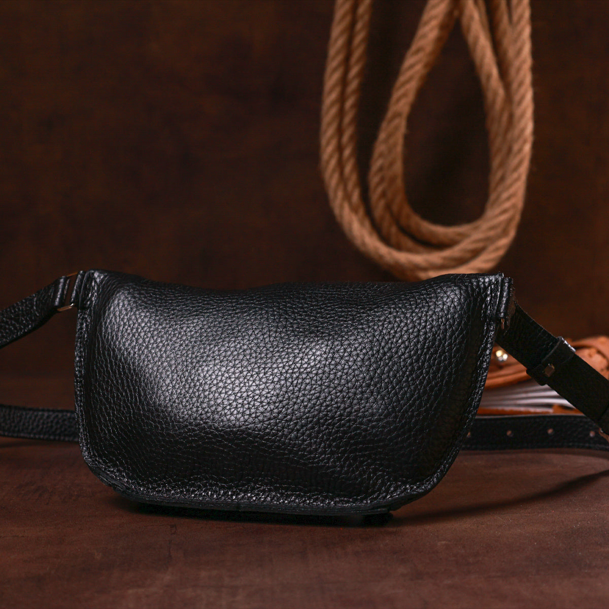 Leather Women's Banana Bag SHVIGEL 16373 Black Genuine Leather Durable Design