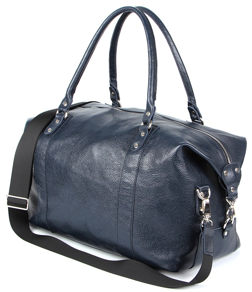 Travel Bag SHVIGEL 00888 Blue Natural Leather Made in Ukraine, Stylish Design