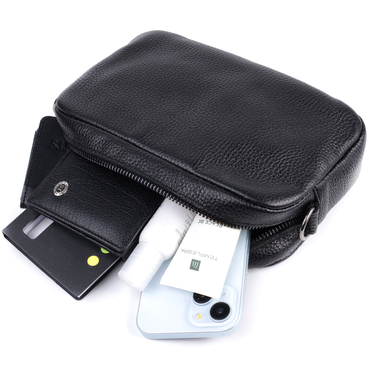 Classic Crossbody Bag Made of Grain Leather by SHVIGEL 22842 - Black Color, Premium Quality
