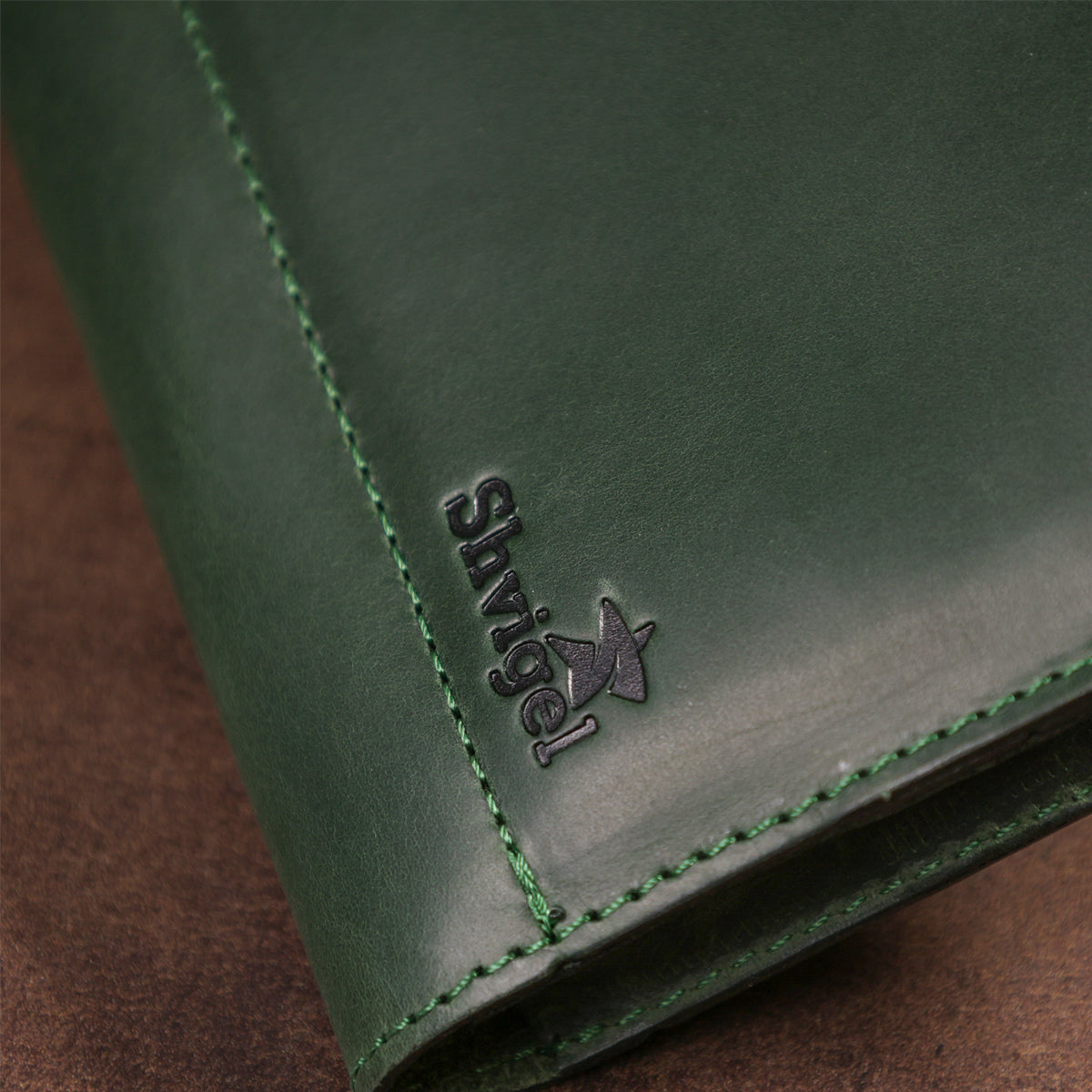 Unisex Vintage Leather Clutch SHVIGEL 16188 Green Natural Leather from Ukraine