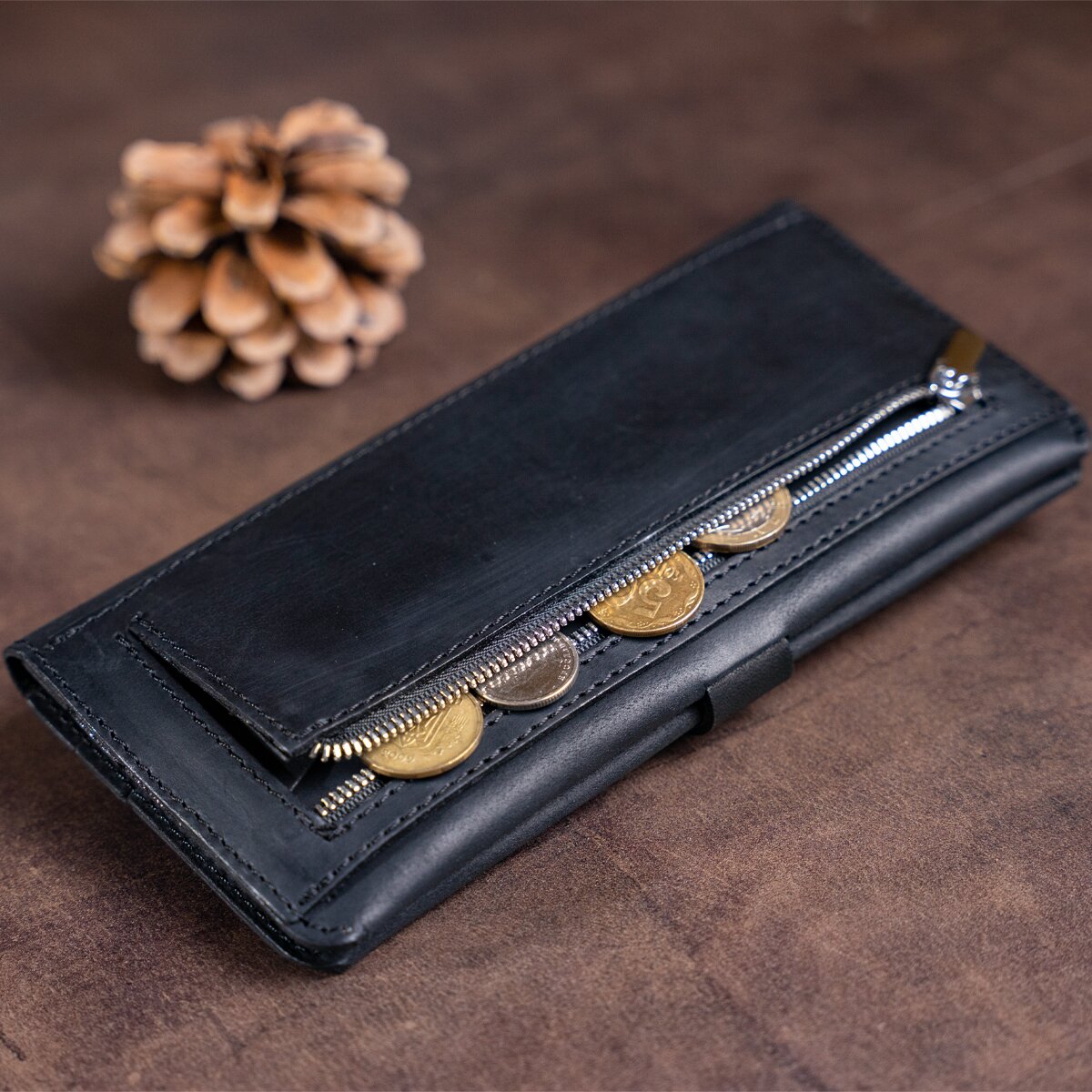 Men's Wallet SHVIGEL 16209 Vintage Black Leather, Natural Leather Material, Ukraine