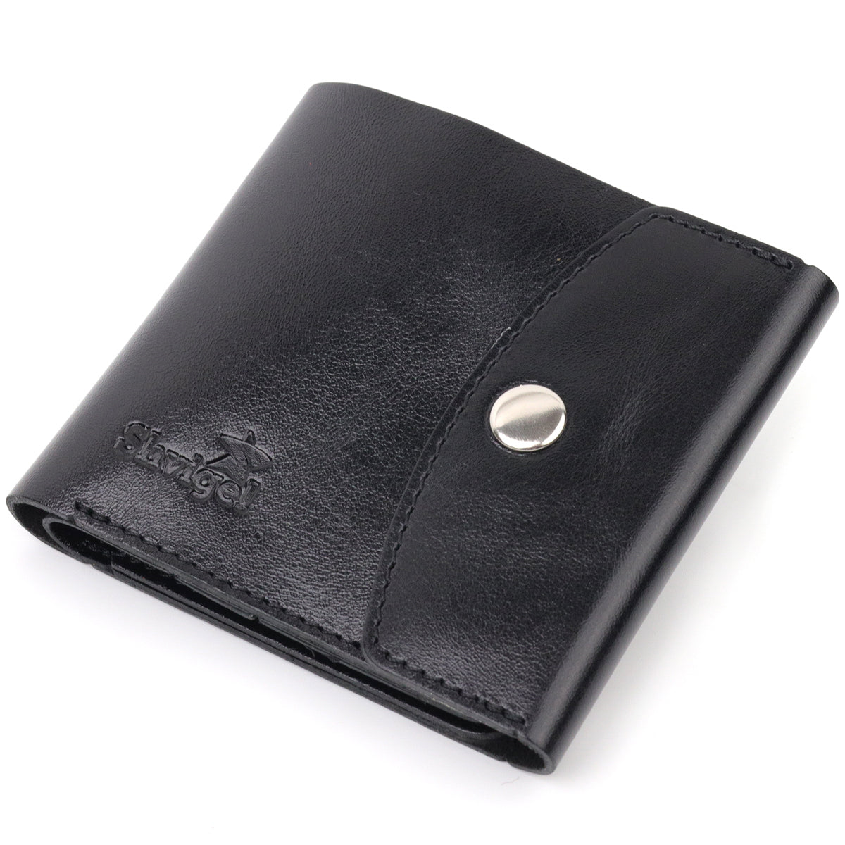 Men's Glossy Leather Wallet SHVIGEL 16617 Black Natural Leather Handmade