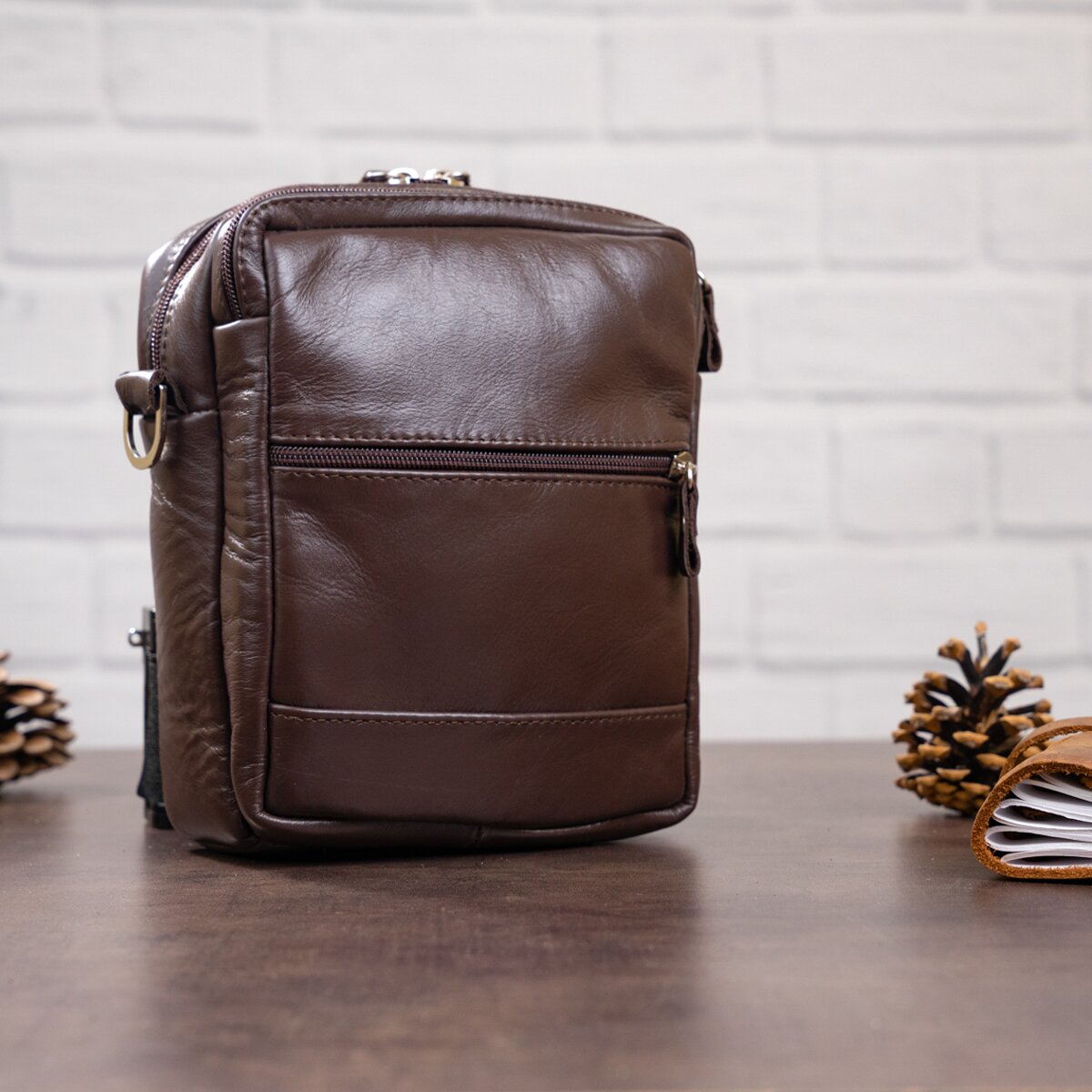 Men's Leather Bag SHVIGEL 11125 Brown Natural Leather Stylish Design Made in Ukraine