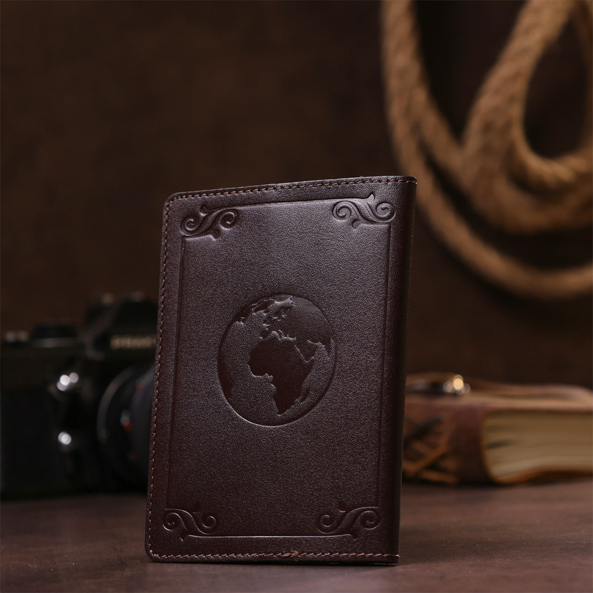 Leather Passport Holder with Card and Frame SHVIGEL 13983 Brown Natural Leather for Passport from Ukraine