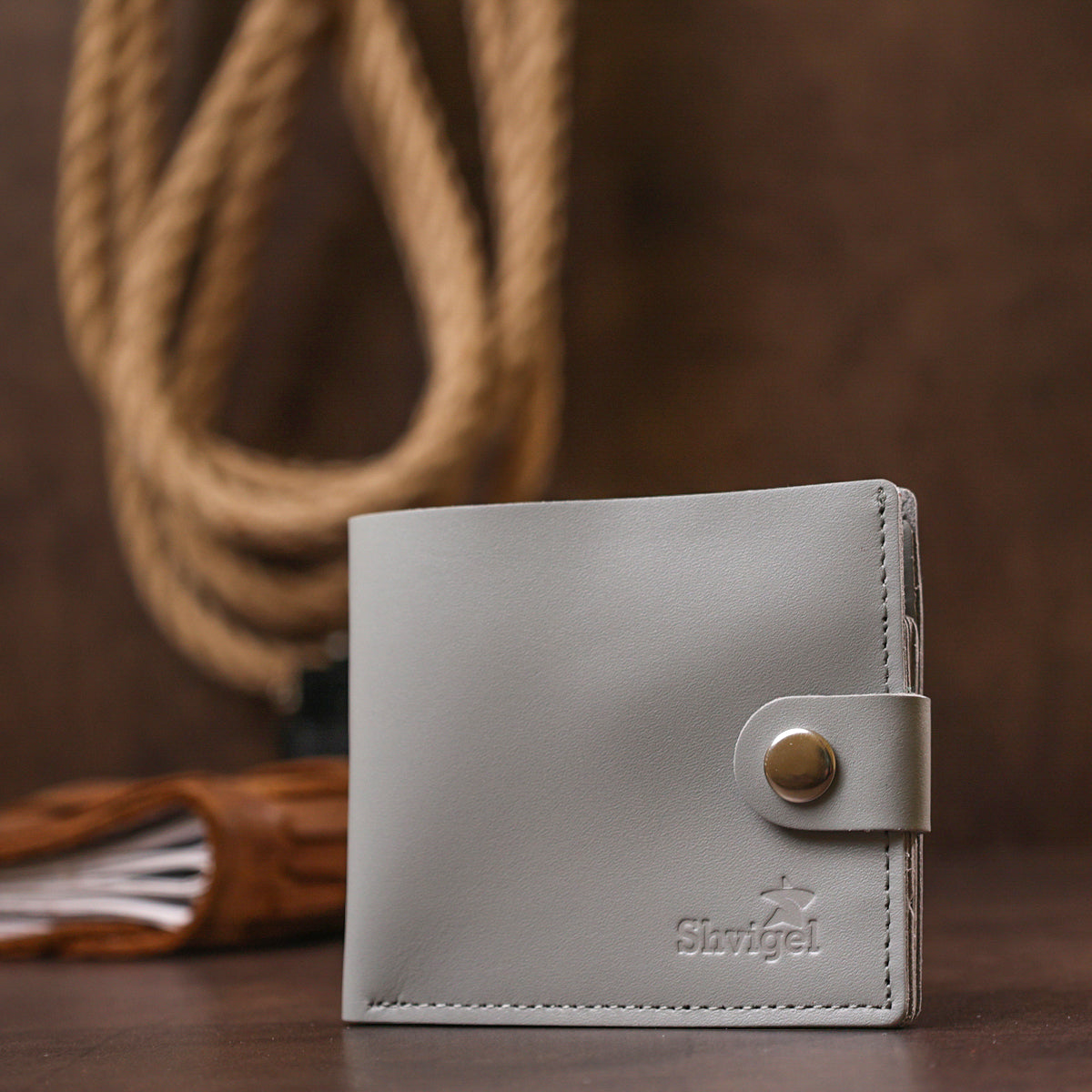 Small Leather Wallet SHVIGEL 16451 Gray Natural Leather Made in Ukraine