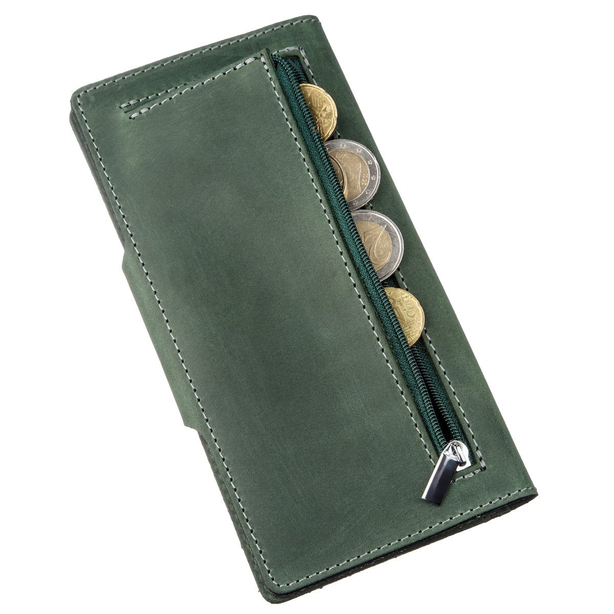 Unisex Vertical Wallet SHVIGEL 16179 Vintage Green Leather with Button Closure