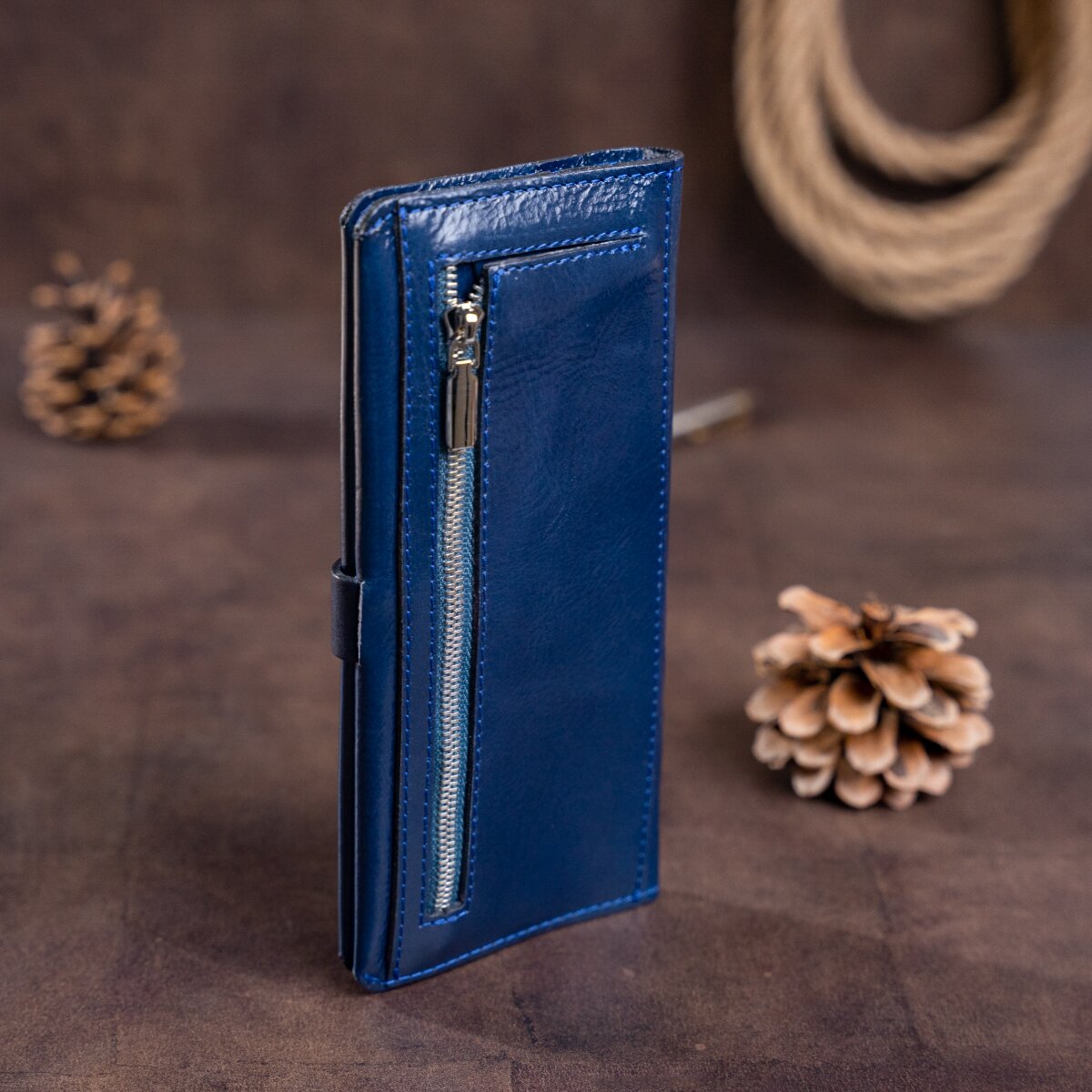 Unisex Leather Wallet SHVIGEL 16201 Blue - Genuine Leather, Ukrainian Craftsmanship