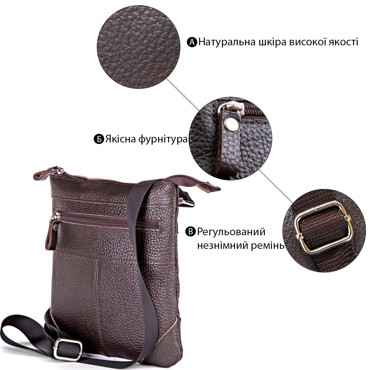 Leather Bag SHVIGEL 11014 Made in Ukraine Brown Natural Leather Classic Design